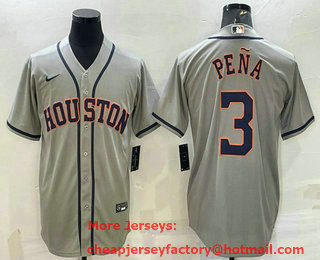 Men's Houston Astros #3 Jeremy Pena Grey Stitched MLB Cool Base Nike Jersey