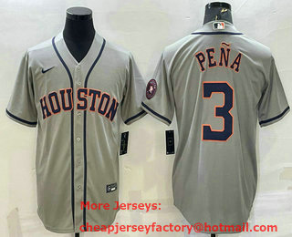 Men's Houston Astros #3 Jeremy Pena Grey With Patch Stitched MLB Cool Base Nike Jersey
