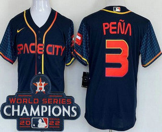 Men's Houston Astros #3 Jeremy Pena Navy City 2022 World Series Champions Cool Base Jersey