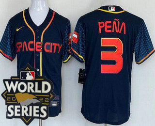 Men's Houston Astros #3 Jeremy Pena Navy City 2022 World Series Cool Base Jerse