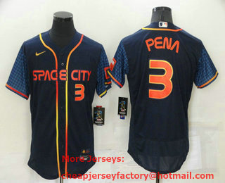 Men's Houston Astros #3 Jeremy Pena Number 2022 Navy Blue City Connect Flex Base Stitched Baseball Jersey