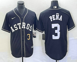 Men's Houston Astros #3 Jeremy Pena Number Black Cool Base Stitched Baseball Jersey 21