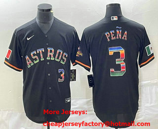 Men's Houston Astros #3 Jeremy Pena Number Black Rainbow World Serise Champions Patch Cool Base Stitched Jersey