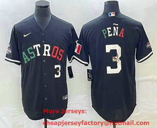 Men's Houston Astros #3 Jeremy Pena Number Mexico Black Cool Base Stitched Baseball Jersey 11