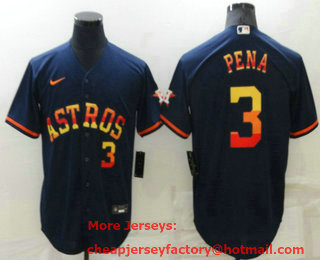 Men's Houston Astros #3 Jeremy Pena Number Navy Blue Rainbow Stitched MLB Cool Base Nike Jersey