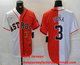 Men's Houston Astros #3 Jeremy Pena Number White Orange Split Stitched Baseball Jersey 01