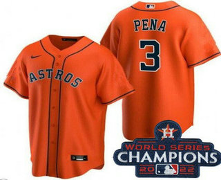 Men's Houston Astros #3 Jeremy Pena Orange 2022 World Series Champions Cool Base Jersey