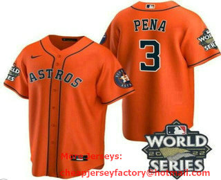 Men's Houston Astros #3 Jeremy Pena Orange 2022 World Series Cool Base Jersey