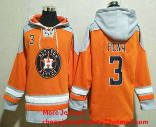 Men's Houston Astros #3 Jeremy Pena Orange Ageless Must Have Lace Up Pullover Hoodie