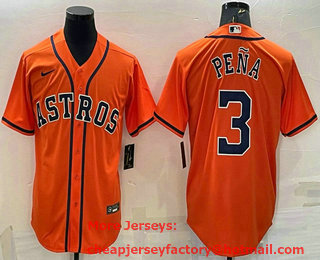 Men's Houston Astros #3 Jeremy Pena Orange Stitched MLB Cool Base Nike Jersey