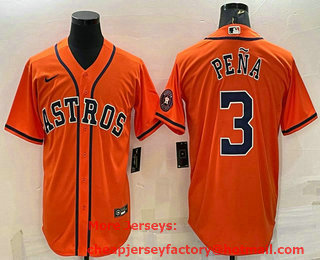 Men's Houston Astros #3 Jeremy Pena Orange With Patch Stitched MLB Cool Base Nike Jersey