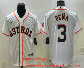 Men's Houston Astros #3 Jeremy Pena White With Patch Stitched MLB Cool Base Nike Jersey