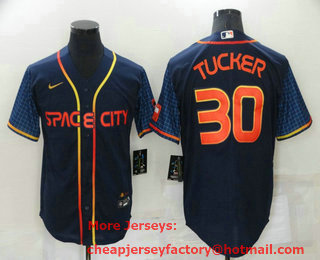 Men's Houston Astros #30 Kyle Tucker 2022 Navy Blue City Connect Cool Base Stitched Jersey