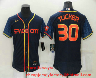 Men's Houston Astros #30 Kyle Tucker 2022 Navy Blue City Connect Flex Base Stitched Baseball Jersey