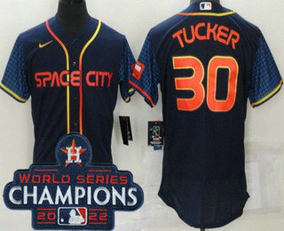 Men's Houston Astros #30 Kyle Tucker Navy City 2022 World Series Champions Authentic Jersey