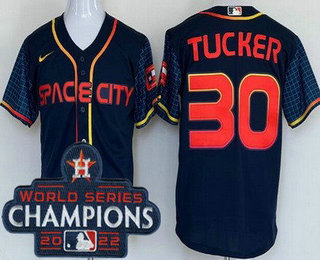 Men's Houston Astros #30 Kyle Tucker Navy City 2022 World Series Champions Cool Base Jersey
