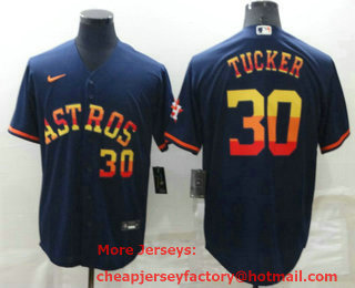 Men's Houston Astros #30 Kyle Tucker Number Navy Blue Rainbow Stitched MLB Cool Base Nike Jersey