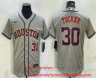 Men's Houston Astros #30 Kyle Tucker Number Grey Stitched MLB Flex Base Nike Jersey