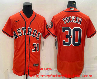 Men's Houston Astros #30 Kyle Tucker Number Orange Stitched MLB Flex Base Nike Jersey