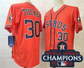 Men's Houston Astros #30 Kyle Tucker Orange 2022 World Series Champions Authentic Jersey