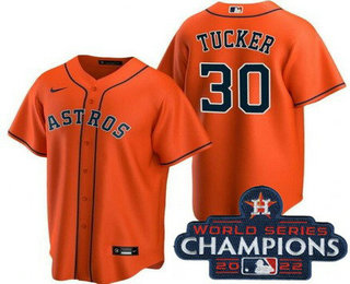 Men's Houston Astros #30 Kyle Tucker Orange 2022 World Series Champions Cool Base Jersey