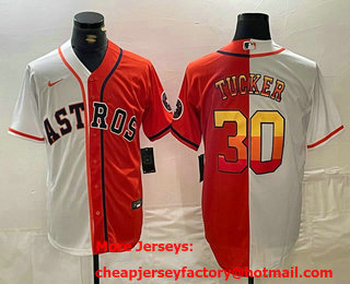 Men's Houston Astros #30 Kyle Tucker White Orange Split Stitched Baseball Jersey