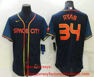 Men's Houston Astros #34 Nolan Ryan 2022 Navy Blue City Connect Flex Base Stitched Baseball Jersey