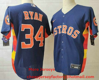 Men's Houston Astros #34 Nolan Ryan Navy Blue Team Logo Stitched MLB Flex Base Nike Jersey