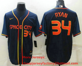 Men's Houston Astros #34 Nolan Ryan Number 2022 Navy Blue City Connect Cool Base Stitched Jersey