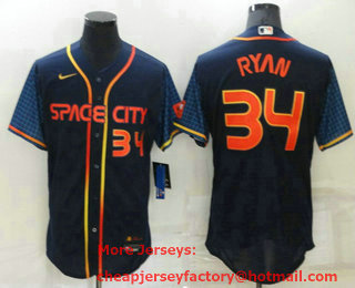 Men's Houston Astros #34 Nolan Ryan Number 2022 Navy Blue City Connect Flex Base Stitched Baseball Jersey