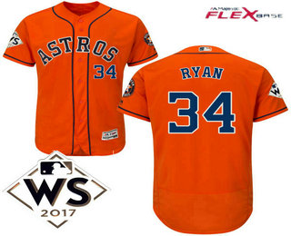 Men's Houston Astros #34 Nolan Ryan Orange Alternate 2017 World Series Patch Flex Base MLB Jersey