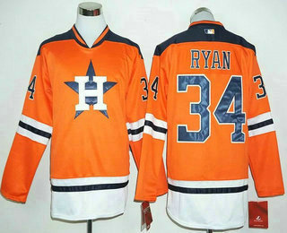 Men's Houston Astros #34 Nolan Ryan Orange Long Sleeve Baseball Jersey