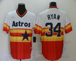 Men's Houston Astros #34 Nolan Ryan Orange Rainbow Cooperstown Stitched MLB Cool Base Nike Jersey