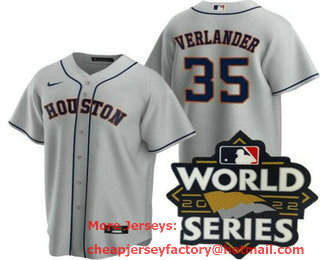 Men's Houston Astros #35 Justin Verlander Gray 2022 World Series Cool Base Jersey
