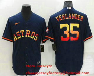 Men's Houston Astros #35 Justin Verlander Navy Blue Rainbow Stitched MLB Cool Base Nike Jersey