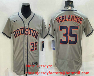 Men's Houston Astros #35 Justin Verlander Number Grey Stitched MLB Flex Base Nike Jersey