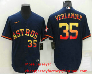 Men's Houston Astros #35 Justin Verlander Number Navy Blue Rainbow Stitched MLB Cool Base Nike Jersey