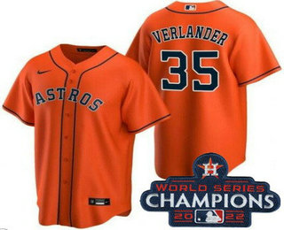 Men's Houston Astros #35 Justin Verlander Orange 2022 World Series Champions Cool Base Jersey
