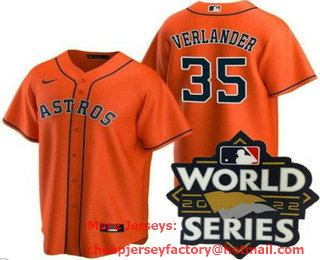 Men's Houston Astros #35 Justin Verlander Orange 2022 World Series Cool Base Jersey