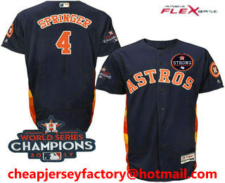 Men's Houston Astros #4 George Springer Navy Blue Alternate 2017 World Series Champions And Strong Patch Flex Base MLB Jersey