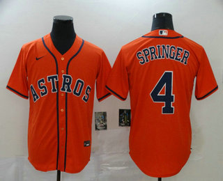 Men's Houston Astros #4 George Springer Orange Stitched MLB Cool Base Nike Jersey