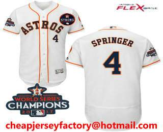 Men's Houston Astros #4 George Springer White Home 2017 World Series Champions And Strong Patch Flex Base MLB Jersey