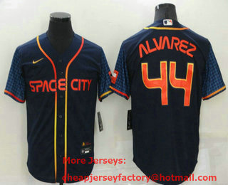Men's Houston Astros #44 Yordan Alvarez 2022 Navy Blue City Connect Cool Base Stitched Jersey