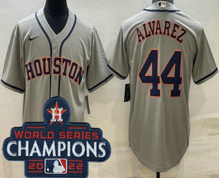 Men's Houston Astros #44 Yordan Alvarez Gray 2022 World Series Champions Cool Base Jersey
