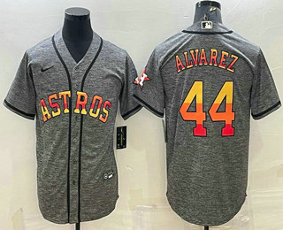 Men's Houston Astros #44 Yordan Alvarez Grey Gridiron With Patch Cool Base Stitched Baseball Jersey
