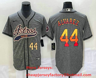 Men's Houston Astros #44 Yordan Alvarez Number Grey Gridiron Cool Base Stitched Baseball Jersey