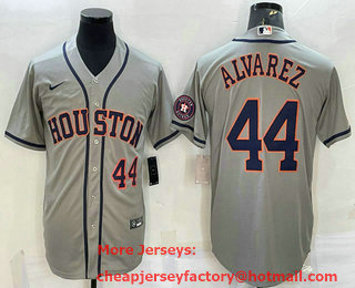 Men's Houston Astros #44 Yordan Alvarez Number Grey With Patch Stitched MLB Cool Base Nike Jersey