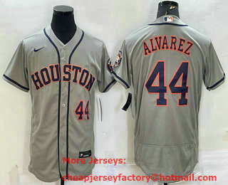 Men's Houston Astros #44 Yordan Alvarez Number Grey With Patch Stitched MLB Flex Base Nike Jersey