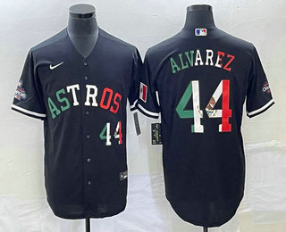 Men's Houston Astros #44 Yordan Alvarez Number Mexico Black Cool Base Stitched Baseball Jersey 11