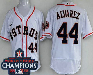 Men's Houston Astros #44 Yordan Alvarez White 2022 World Series Champions Authentic Jersey